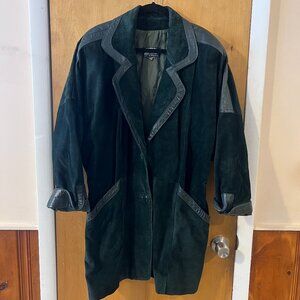 VTG 1980s Comint Womens Green Suede Leather Mid Length Trench Coat Jacket Medium
